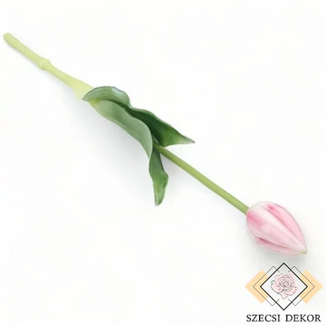 Mű bimbós szálas tulipán  38 cm - rózsaszín cirmos szemből 
