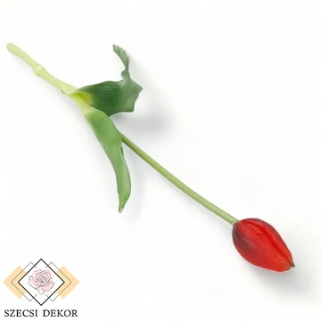 Mű bimbós szálas tulipán  38 cm - piros szemből 