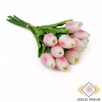 Mű polifoam tulipán köteg 10 szál 32 cm - rózsaszín cirmos szemből