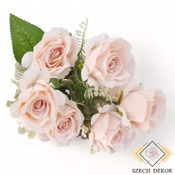 Mű rózsa csokor kiegészítőkkel bársonyos selyem 31 cm - pompadúr-rózsaszín szemből