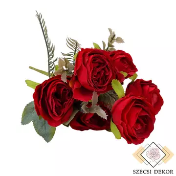 Fodros mű rózsa csokor 6 ágas - Piros