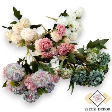 Mű selyem fodros csokor kiegészítőkkel 5 szálas 29 cm szemből