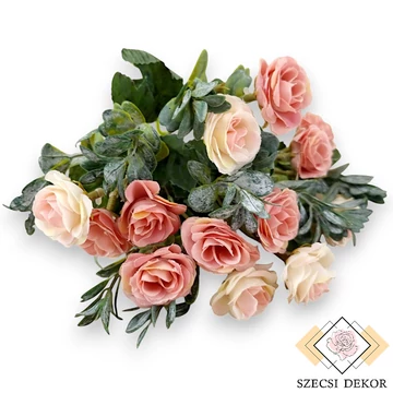 Mű törpe ágyásrózsa csokor selyem 5 szál 29 cm - rózsaszín szemből