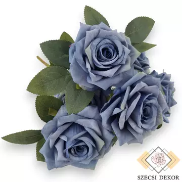 Mű rózsa csokor nagy 7 szál selyem 41 cm - kék szemből