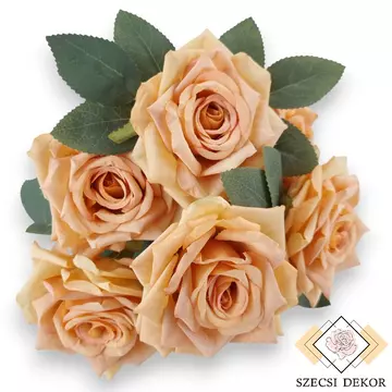Mű rózsa csokor nagy 7 szál selyem 41 cm - narancs szemből
