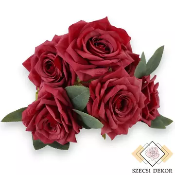 Mű rózsa csokor nagy 7 szál selyem 41 cm - piros szemből