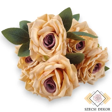 Mű rózsa csokor nagy 7 szál selyem 41 cm - barack-mályva ferde