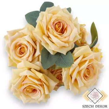 Mű rózsa csokor nagy 7 szál selyem 41 cm - sárga szemből