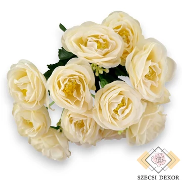 Mű molyhos rózsa csokor 7 szál selyem 33 cm - krém szemből