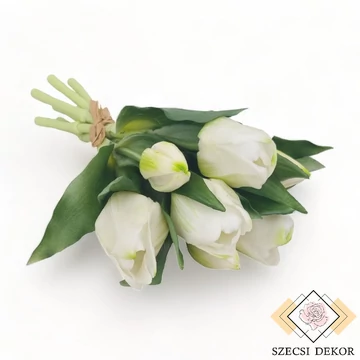 Mű gumi tulipán köteg 7 szálas 29 cm - fehér szemből
