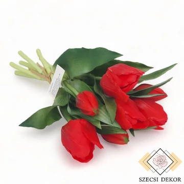 Mű gumi tulipán köteg 7 szálas 29 cm - piros szemből