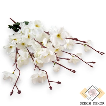 Mű őszibarack virág csokor selyem 7 szál 58 cm - törtfehér szemből