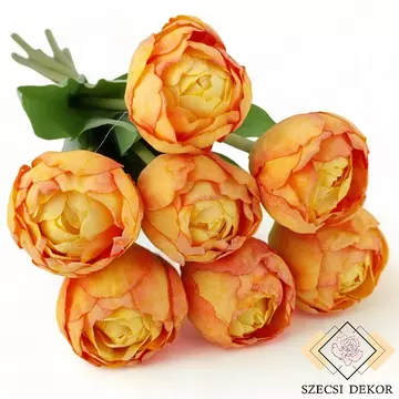 Mű tulipán köteg szárított hatású 7 szálas 43 cm - narancs szemből