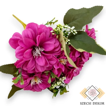 Mű kerti dália csokor 7 szál selyem 30 cm - magenta szemből