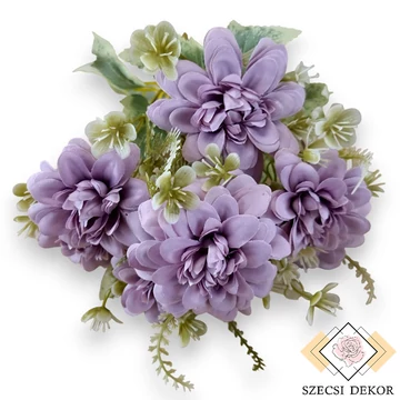 Mű cserepes krizantém csokor 7 szál selyem 35 cm - lila szemből