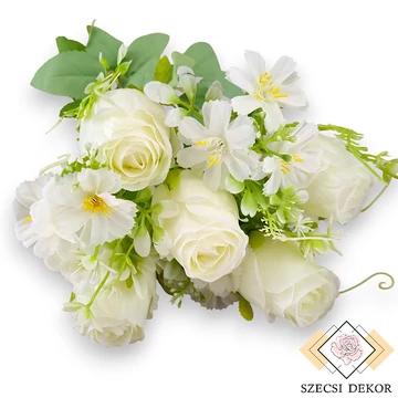 Mű erdei rózsa bokor kiegészítőkkel 9 szál selyem 44 cm szemből