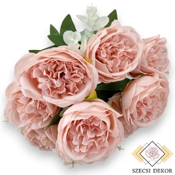 Mű illatos bazsarózsa bokor 9 szál selyem 44 cm - rózsaszín szemből