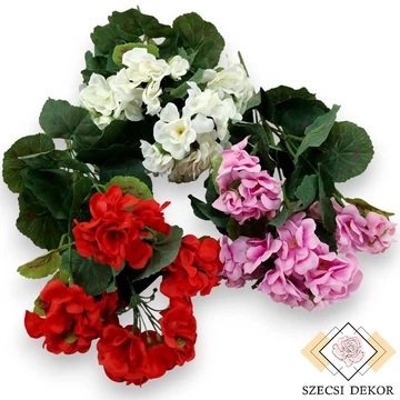 Mű muskátli csokor 5 szál bársonyos selyem 36 cm szemből