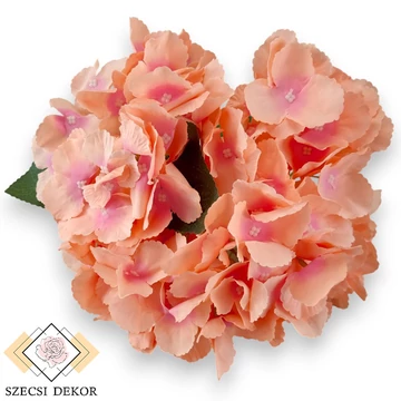 Mű hortenzia csokor nagy 5 szál selyem 46 cm - korall szemből