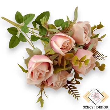 Mű floribunda rózsa csokor 7 szál selyem 44 cm - mályva-rózsaszín ferde