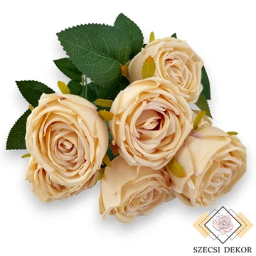 Mű törzses rózsa csokor 7 szál selyem 43 cm - krém ferde