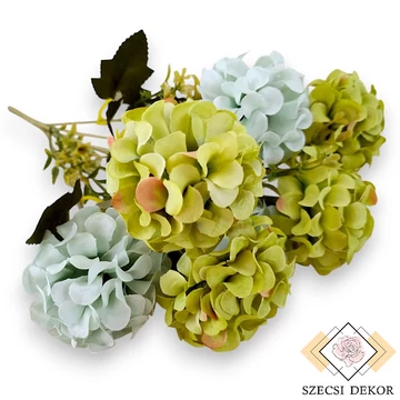 Mű fodros csokor közepes 7 szál selyem 37 cm - zöld-türkiz ferde