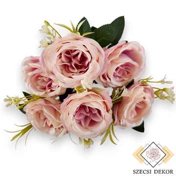 Mű damaszkuszi rózsa csokor 7 szál selyem 36 cm - erikaviola szemből