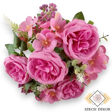 Mű hegymászó rózsa-hunyor csokor 7 szál selyem 36 cm - pink szemből