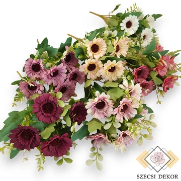 Mű gerbera csokor közepes 7 szál selyem 34 cm szemből