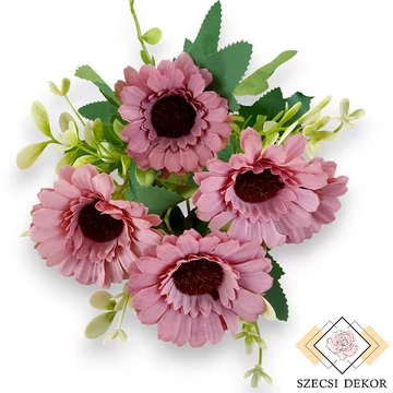 Mű gerbera csokor közepes 7 szál selyem 34 cm - fáradt rózsaszín szemből