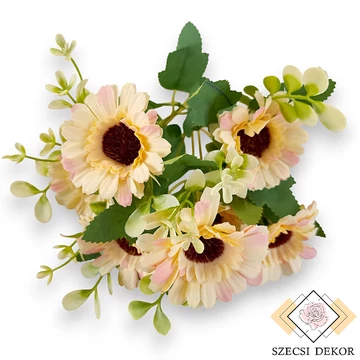 Mű gerbera csokor közepes 7 szál selyem 34 cm - halványsárga szemből