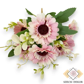 Mű gerbera csokor közepes 7 szál selyem 34 cm - rózsaszín cirmos szemből