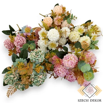 Mű selyem fodros csokor kivivel 5 szálas 29 cm szemből