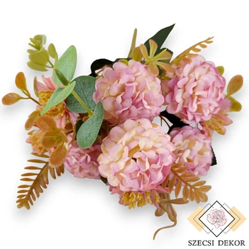 Mű selyem fodros csokor kivivel 5 szálas 29 cm - pink cirmos szemből