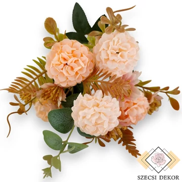 Mű selyem fodros csokor kivivel 5 szálas 29 cm - barack szemből