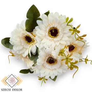 Mű gerbera leandrii csokor 7 szál selyem 41 cm - krémfehér szemből