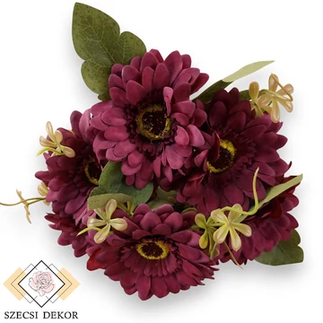 Mű gerbera leandrii csokor 7 szál selyem 41 cm - bíbor szemből