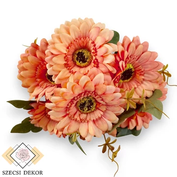 Mű gerbera leandrii csokor 7 szál selyem 41 cm - narancs szemből