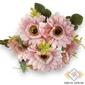 Mű gerbera leandrii csokor 7 szál selyem 41 cm - világos mályva szemből