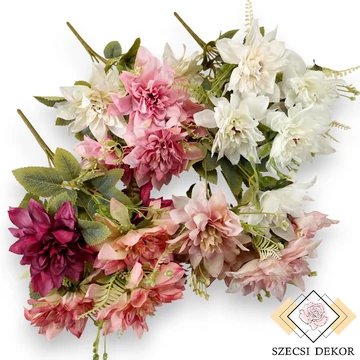 Mű tűdália csokor 7 szál selyem 42 cm szemből