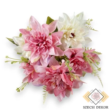 Mű tűdália csokor 7 szál selyem 42 cm - barbie-rózsaszín szemből