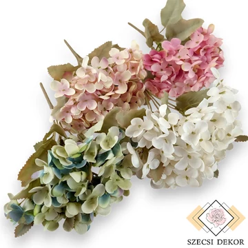 Mű hortenzia csokor pasztell selyem 5 szál 28 cm szemből