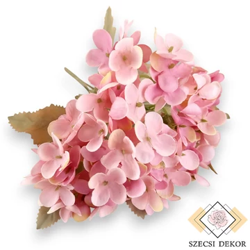 Mű hortenzia csokor pasztell selyem 5 szál 28 cm - rózsaszín szemből