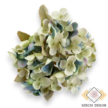 Mű hortenzia csokor pasztell selyem 5 szál 28 cm - türkiz szemből
