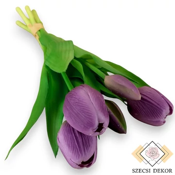 Mű tulipán köteg 5 szál gumi 31 cm - lila szemből