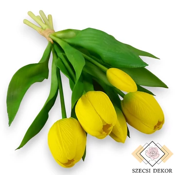 Mű tulipán köteg 5 szál gumi 31 cm - sárga szemből