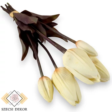 Mű tulipán köteg antik 5 szál gumi 42 cm - vajsárga szemből