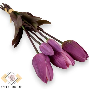 Mű tulipán köteg antik 5 szál gumi 42 cm - bíbor szemből
