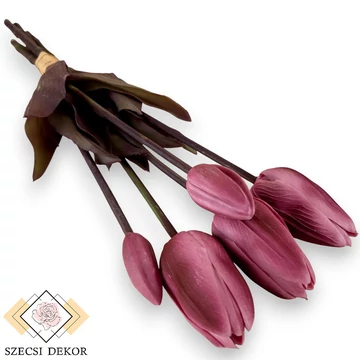 Mű tulipán köteg antik 5 szál gumi 42 cm - bordó szemből