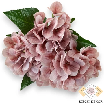 Mű hortenzia csokor közepes 5 szál gumi 46 cm -  vörös cirmos szemből